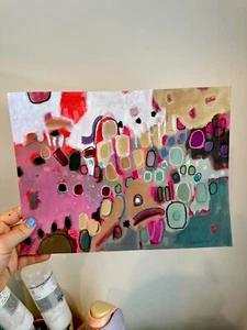 Emilia Bachelier zeitgenössisches abstraktes Gemälde 9 x 12 Zoll Original auf Papier - Bild 1 von 5