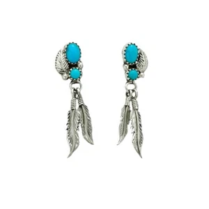 Ohrstecker Ohrringe Silber Türkis Indianerschmuck Schmuck Ohrring Federn OR324 - Bild 1 von 1