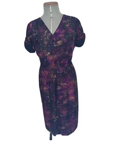Autograph Vintage Style Summer Dress Pink Purple Black Pattern 14 Short Sleeves - Picture 1 of 5