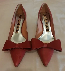 Rochas Bow Pointed Toes heels Pumps Leather Shoes Coral uk 5 eu 38 - Picture 1 of 7