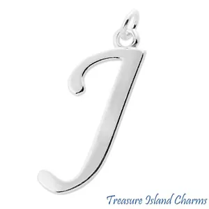 Script Letter J Initial 925 Solid Sterling Silver Charm Pendant MADE IN USA - Picture 1 of 2
