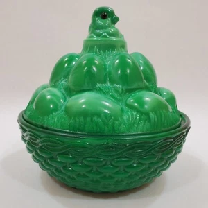 DAVE'S GREEN SLAG Westmoreland CHICK On EGG Pile Glass Basket Weave SUMMIT - Picture 1 of 21