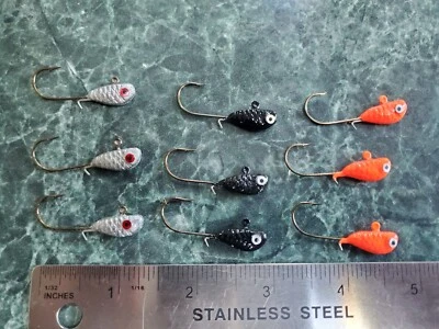 10 Nuevo 1/8 oz 3 colores Crappie Minnow Jighead guardián walleye trucha panfish MIRAR Foto 1 de 4
