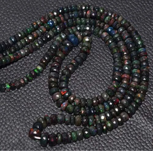 Welo Black Ethiopian Opal Rondelle Beads pietra preziosa sfaccettata 3-4 mm, ... - Immagine 1 di 3