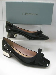 ZAPATOS C.PARAVANO 6.5 7 BOMBAS CANCHAS Cuero Suave Plata Brillante Tacones Negro Charol - Imagen 1 de 9