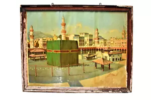 Antique Mecca Makkah Kaaba Lithograph Print Mosque Scene Framed 1940s 18x14 Inch - Picture 1 of 6