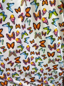 multicolored butterfly on white Spandex nylon swimwear FABRIC BY YARD - Picture 1 of 1