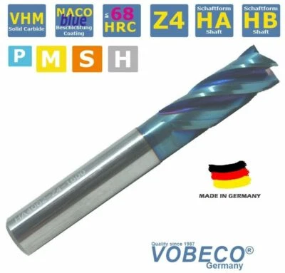 VHM SCHAFTFRÄSER  Z4  Ø 3-20 mm BlueNACO 35/38° DRALL~HRC65 HPC Fräser TOP - Bild 1 von 3