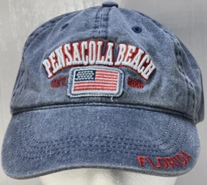 Pensacola Beach Ball cap hat washed denim USA flag patch one size - Picture 1 of 5