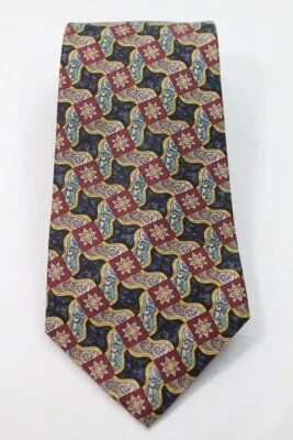 Burberrys of London Necktie Luxury Designer Silk Floral Ribbon Red Grey Tie USA - Image 1 of 4