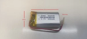 3,7V 600mAh 902035 Lithium Polymer LiPo Akku Wiederaufladbar - Bild 1 von 1