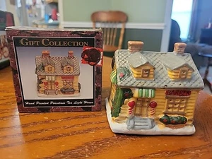 Gift Collection Hand Painted Porcelain Tea Light House Small Town Barber Shop - Picture 1 of 3