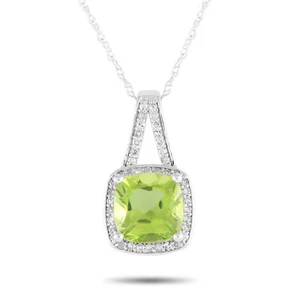 LB Exclusive 14K White Gold 0.12ct Diamond and Peridot Necklace PD4-16273WPE - Picture 1 of 4