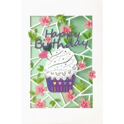 Carol Wilson Fine Arts E1 5x7" Embossed Laser Cut Greeting Card Birthday Cupcake - Image 1 of 2