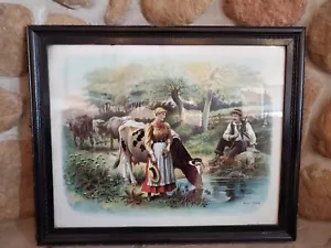 Antique Late 1800s Lithograph Artist Debat Ponson Tilted Before Marriage W frame - Picture 1 of 12