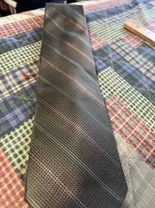 Ck Calvin Klein Men’s Necktie Tie Striped Drab Olive Green Brown Copper 58”x3.5” - Picture 1 of 2