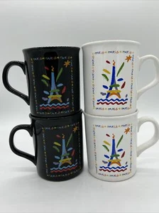Paris Coffee Mug Set Of 4 White/Black Multi-Colored Eiffel Tower Made in England - Picture 1 of 3