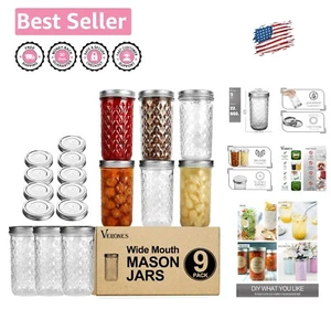 16oz Wide Mouth Mason Jars - 9 Pack Glass Storage for DIY Projects & Canning - Picture 1 of 9