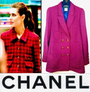 Chanel Vintage 1998 Barbie Pink Blue Tweed Boucle Jacket 36 38 4 6 Coat Vtg M S - Picture 1 of 24