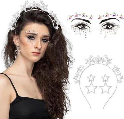 Cerchietto per Capelli in Argento, Con Stelle E Strass, per Carnevale, Compleann - Immagine 1 di 4
