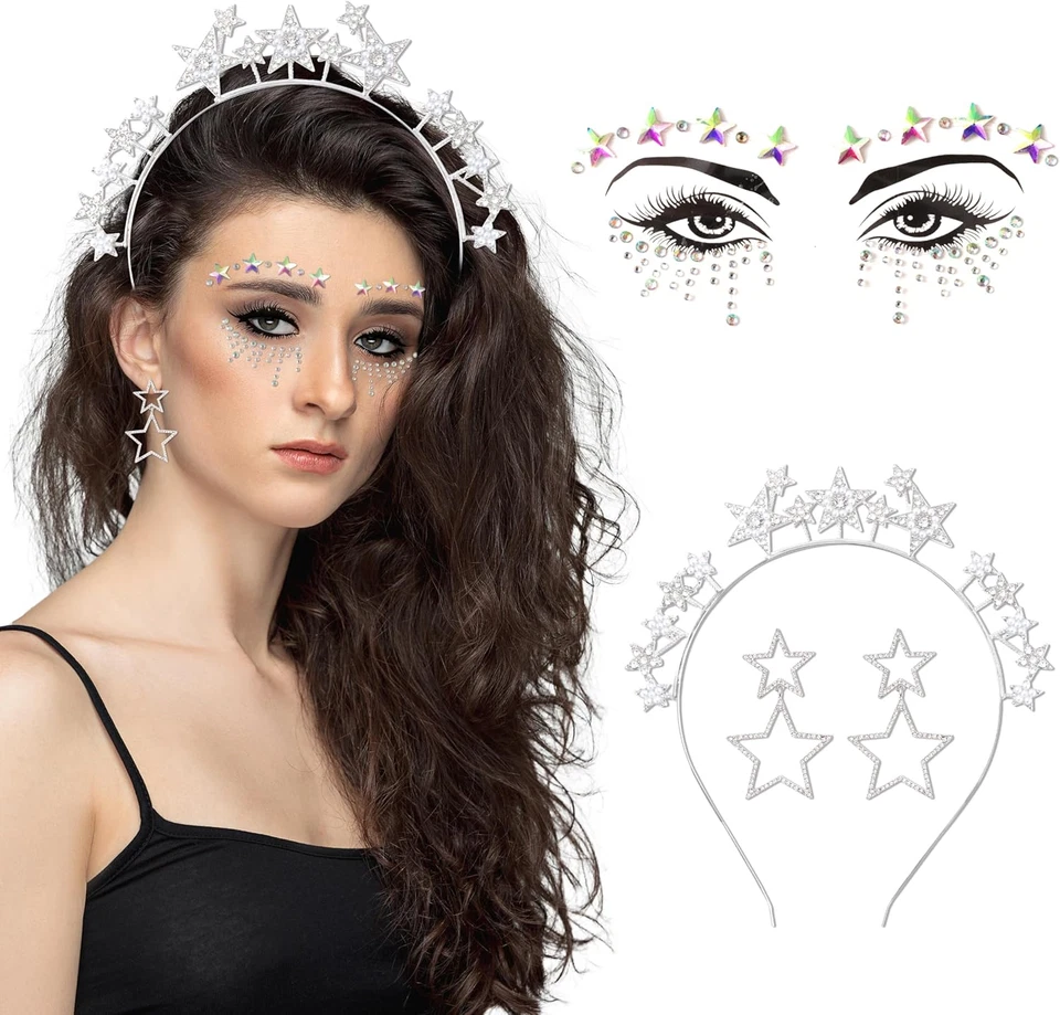 Cerchietto per Capelli in Argento, Con Stelle E Strass, per Carnevale, Compleann - Immagine 1 di 4
