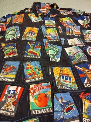 Camisa de vestir abotonada vintage de los 90 Planet Hollywood ubicaciones AOP para hombre L Foto 1 de 4