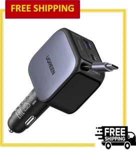 Cargador Coche UGREEN 60W: Cable Retráctil, Cargador Rápido 3 Puertos 30W PD USB-C y A - Imagen 1 de 9