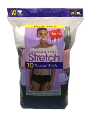 Hanes Brief Womens 10Pack Panties Underwear Breathable Cotton Stretch Cool 9/2XL - Image 1 of 4