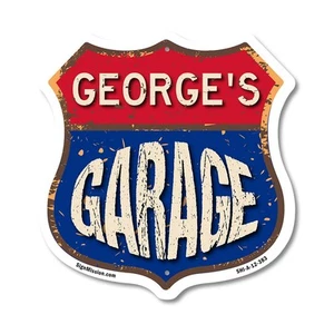 George's Garage Shield Shaped Sign Weather Resistant Crafted in the USA - Picture 1 of 61