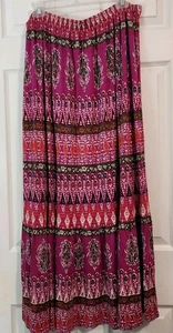 St John's Bay langer Boho Maxi elastischer Bauernrock Stufen Gr. Large rosa lila - Bild 1 von 4