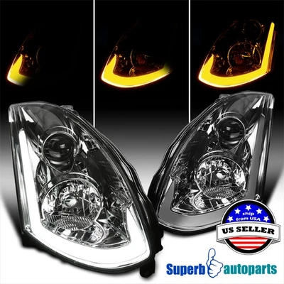 Fit 2003-2007 Infiniti G35 Coupe Sequential LED Signal Projector Headlight Smoke Foto 1 de 4