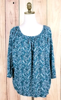 Blusa boho Michael Kors para mujer talla 1X azul verde azulado cachemir manga 3/4 Foto 1 de 4