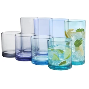 Classic Plastic Reusable Drinking Glasses (Set of 8) 12oz Rocks & 16oz Water ... - Picture 1 of 8