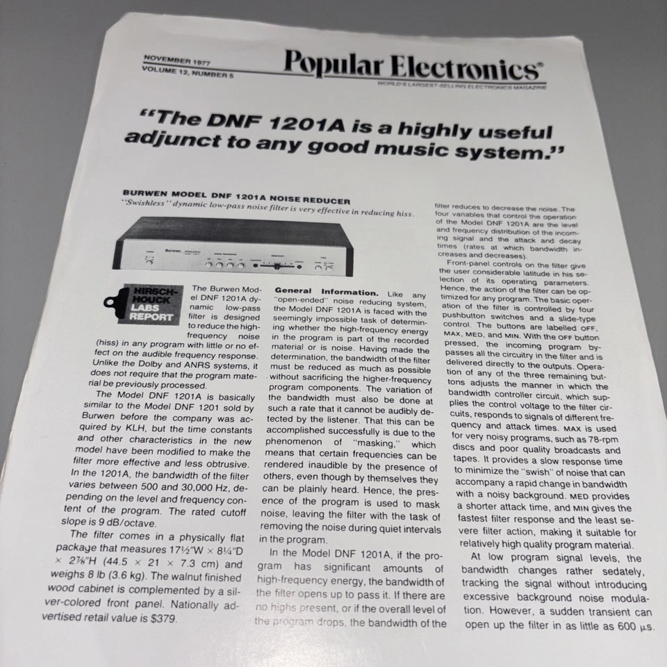 Burwen DNF-1201a Noise Reduction Unit Article  1977  Rare Vintage! - Image 1 of 4