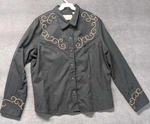 SCULLY Women XL Western Show Shirt Embroidery Cowgirl Rodeo Scrol BLK Pearl Snap - Picture 1 of 11