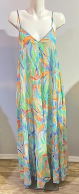 NWT Haute Hippie Women Summer Medium Maxi Dress Cotton Blue Green Multicolor - Image 1 of 4