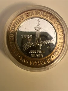 10 $ 1996 Stratosphere Pavilion of the World .999 Silber Casino Medaille King Kong - Bild 1 von 7