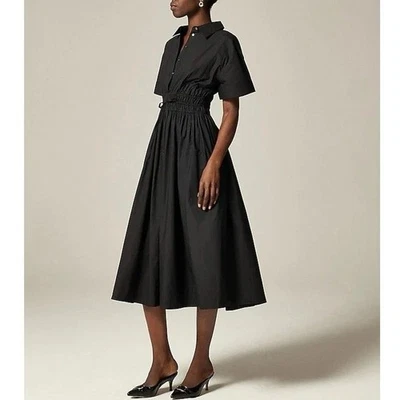 Camisa-Vestido J Crew Tall Elena en Algodón Popelina Bolsillos Calado Negro 16T Foto 1 de 4