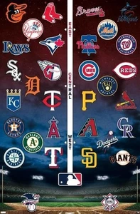 Póster con logotipos de equipos de Grandes Ligas de Béisbol (MLB) - 2024 SIGNO DE METAL 12X8 pulgadas - Imagen 1 de 6