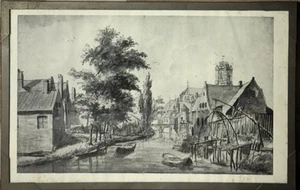 Antique Lithograph Nijmegen Netherlands Canal Church Scene 13 1/8” X 8.5” - Picture 1 of 14