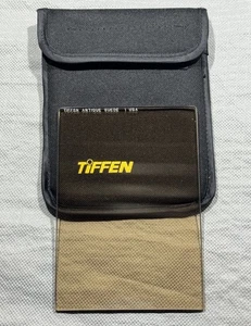 Tiffen Antique Suede 1 Color Filter Brown w/ Protective Carry Case 4”x5.65” VGC! - Picture 1 of 5