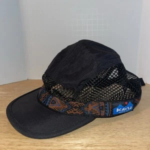 Kavu Trailrunner Hat Black Aztec Nylon Mesh Panel Camp Logo Strap Back Cap Sz M - Picture 1 of 7