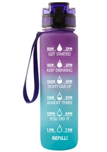 Sports Motivational Drinking Water Bottle With Time Marker 32 Oz BPA Free - Picture 1 of 5
