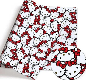 Tela de algodón Hello Kitty gato niña arco personaje media yarda (18” x 55”) - Imagen 1 de 2
