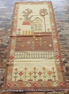 Vintage Handgeknüpfter Traditioneller Schwedischer Kelim Boden Teppich Carpet 170x85 cm - Bild 1 von 12
