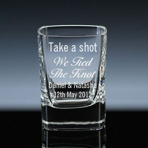 Personalised Square Shot Glass Wedding Stag or Hen Party Engraved With Your Text