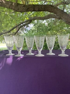 6 Cut Glass Water Wine Goblets Etched Leaves & Flowers Bavaria Germany ❤️sj11h5s - Picture 1 of 9