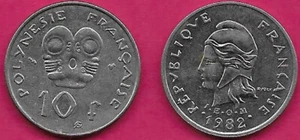 FRENCH POLYNESIA 10 FRANCS 1982 XF,MINTAGE 500,200 WITH I.E.O.M, CAPPED BUST MAR - Picture 1 of 1