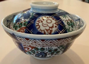 Lot of 6 Vintage 1960s Marked Japanese Imari Footed Soup or Rice Bowls with Lids - Picture 1 of 14