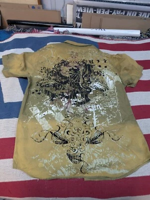 Vintage Y2k Hama Black Bedazzled Cyber Grunge Button Up Shirt XL  Affliction - Image 1 of 4